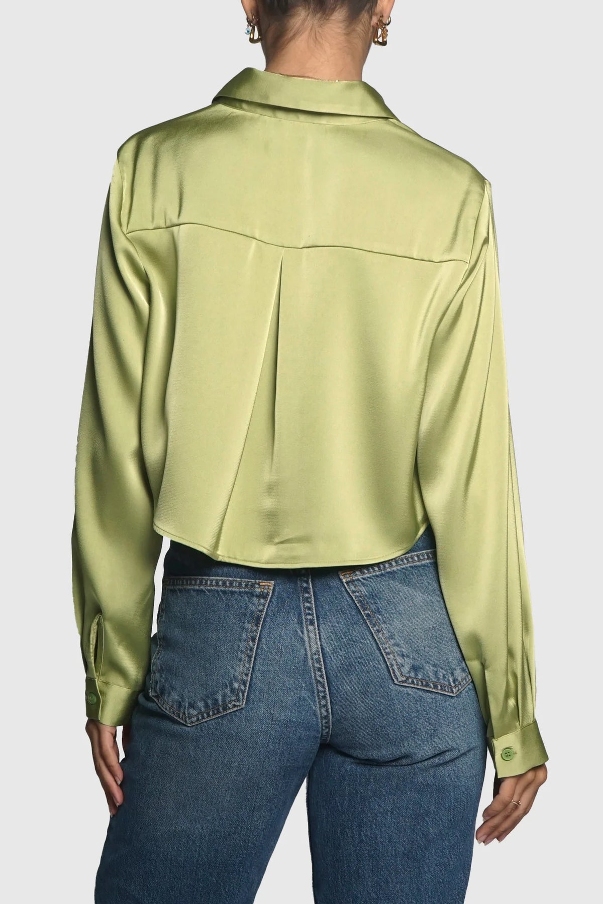 Cropped Satin Button Down Blouse