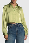 Cropped Satin Button Down Blouse