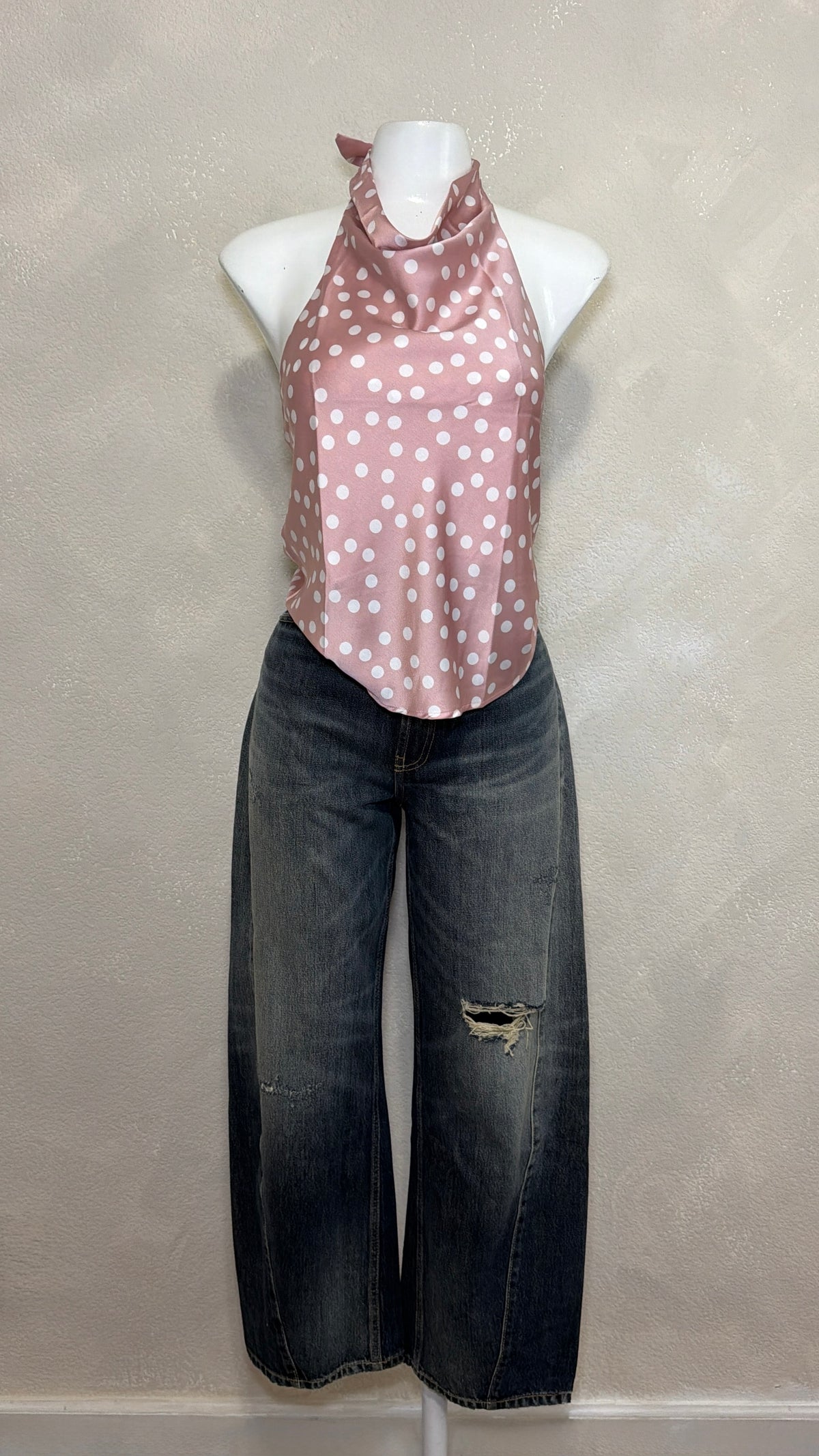 Satin Polka Dot Halter Top